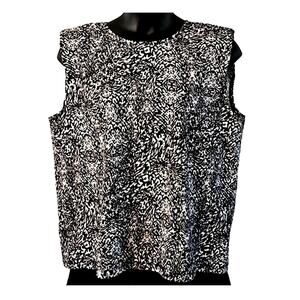 Nine West Women's Sleeveless Blouse XL Black White Abstract Gold Chain Detail